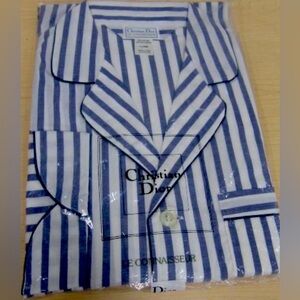Vintage NWT 80’s Dior Pajamas Blue and white stripe with black edges